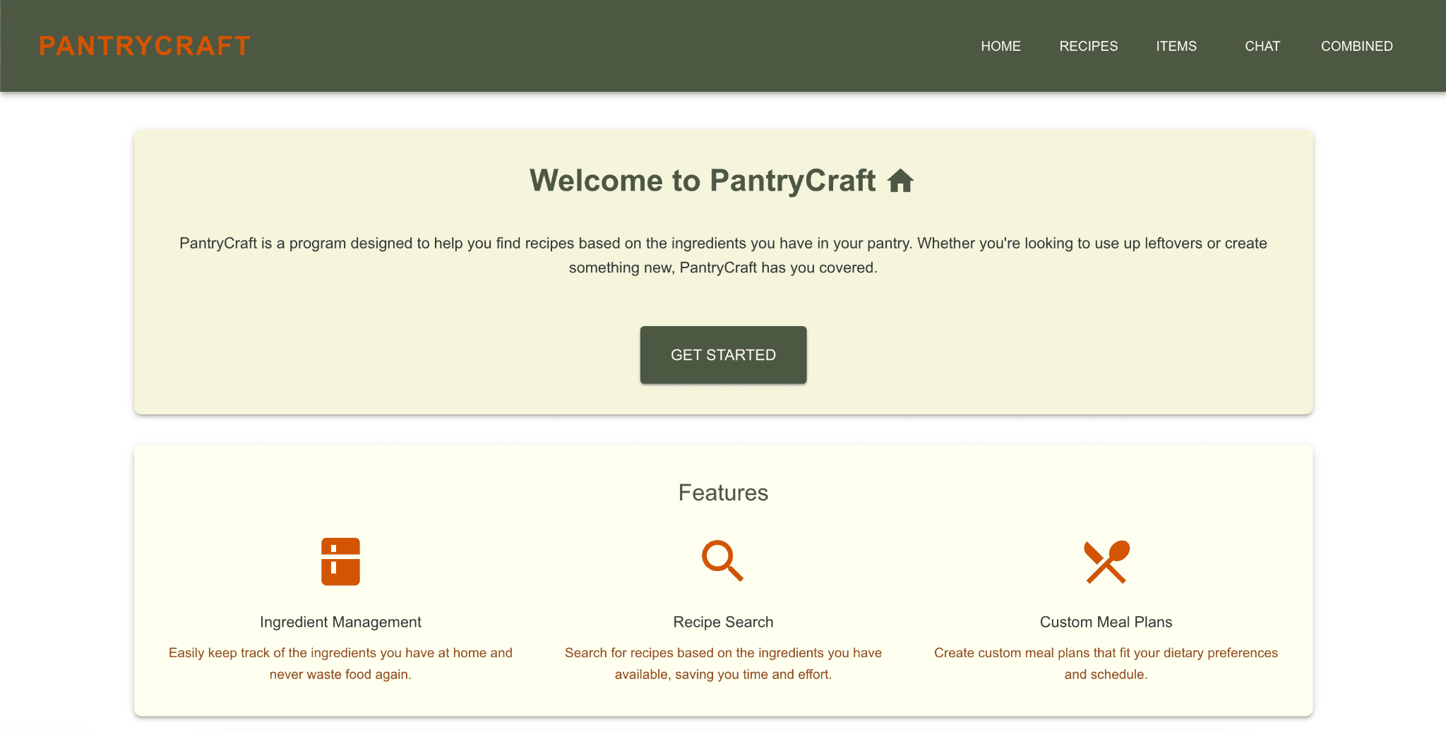FoodManager Application Interface